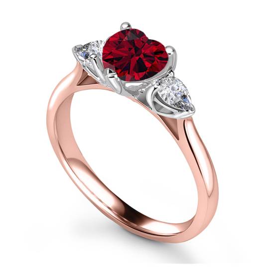 Heart Diamond and Ruby Trilogy Ring