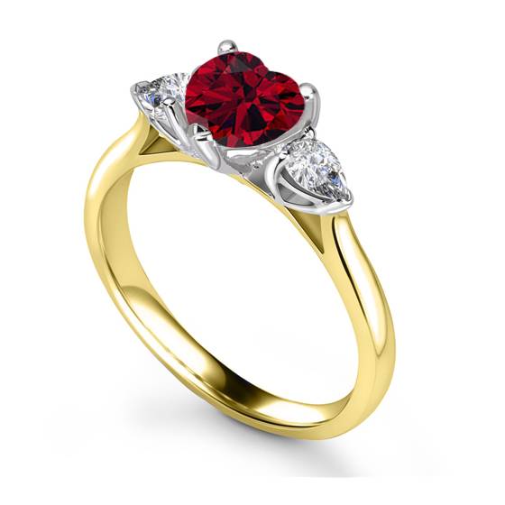 Heart Diamond and Ruby Trilogy Ring