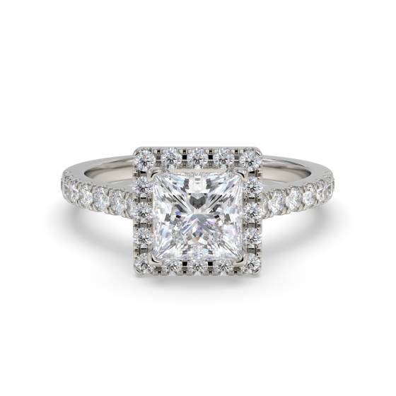 1.35ct VVS2/E Lab Grown Princess Diamond Halo Shoulder Set Ring in Platinum