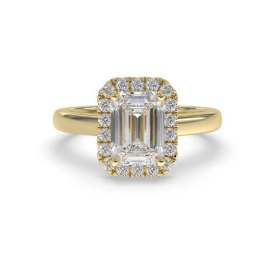 1.90ct VVS2/D Lab Grown Emerald Diamond Halo Ring in 18k Yellow Gold