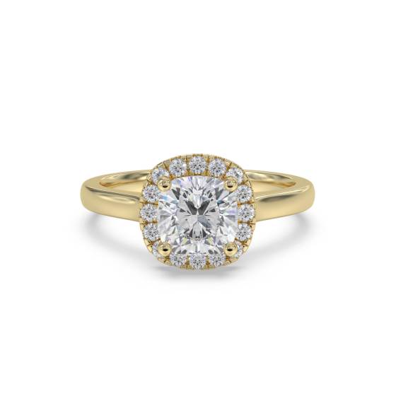 1.56ct VVS2/D Lab Grown Cushion Diamond Hidden Halo Shoulder Set Ring in 18k Yellow Gold