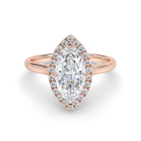 Marquise and Round Diamond Single Halo Ring