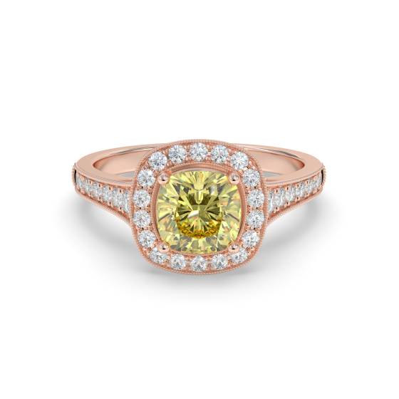 Fancy Yellow Cushion Diamond Shoulder Set Ring
