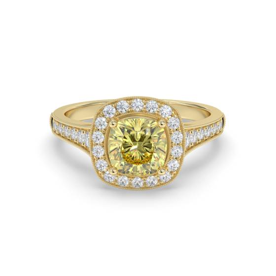 Fancy Yellow Cushion Diamond Shoulder Set Ring