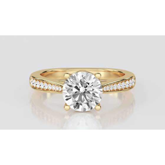 1.24ct VVS2/D Lab Grown Round Diamond Shoulder Set Ring in 18k Yellow Gold