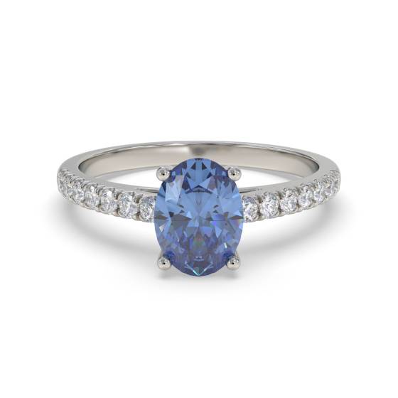 Fancy Blue Sapphire Oval Diamond Shoulder Set Ring