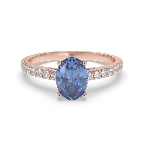 Fancy Blue Sapphire Oval Diamond Shoulder Set Ring