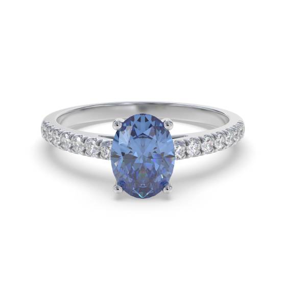 Fancy Blue Sapphire Oval Diamond Shoulder Set Ring