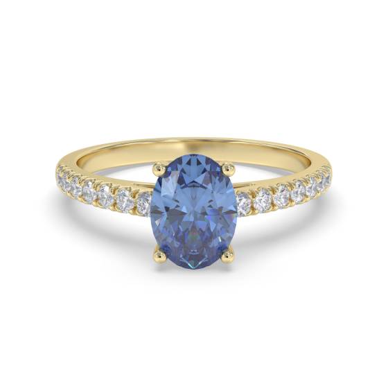Fancy Blue Sapphire Oval Diamond Shoulder Set Ring