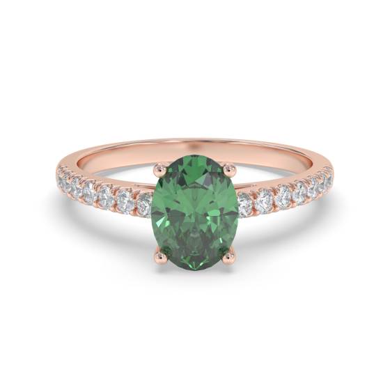 Fancy Emerald Green Oval Diamond Shoulder Set Ring