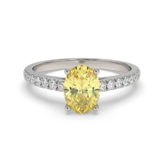 Fancy Yellow Oval Diamond Shoulder Set Ring