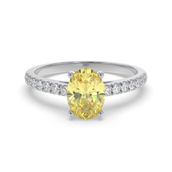 Fancy Yellow Oval Diamond Shoulder Set Ring