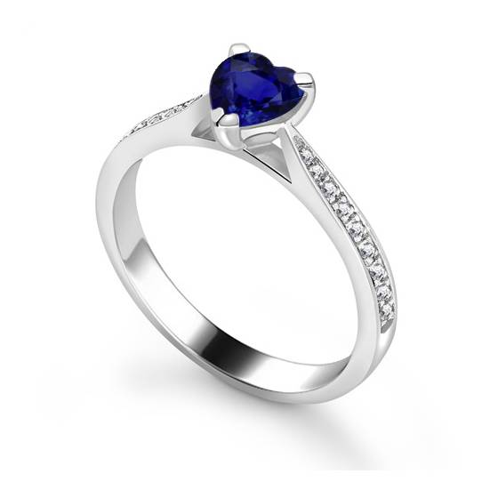 Fancy Blue Sapphire Heart Diamond Shoulder Set Ring