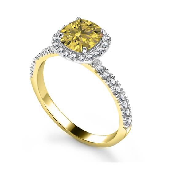 0.90ct VS2/FY Cushion Cut Natural Yellow Diamond Shoulder Set Ring