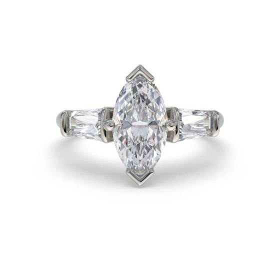 Modern Marquise and Baguette Diamond Trilogy Ring