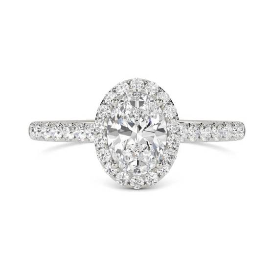 1.38ct VVS2/D Lab Grown Oval Diamond Halo Shoulder Set Ring in Platinum