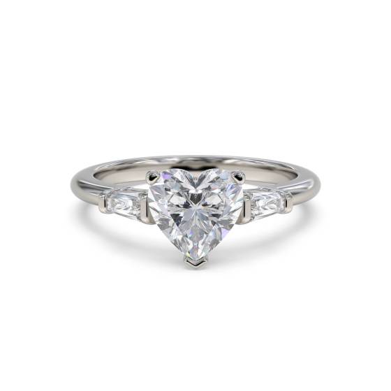 Modern Heart and Tapered Baguette Diamond Trilogy Ring