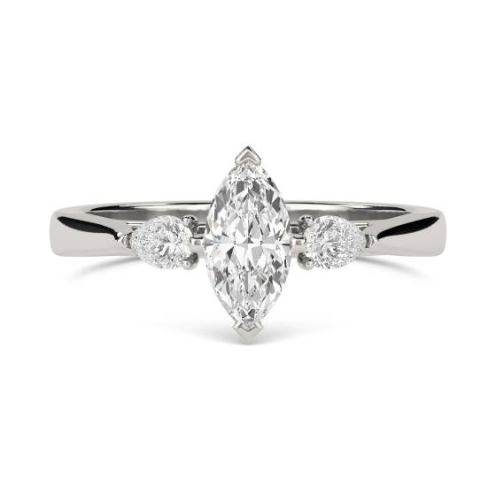 1.11ct VVS2/D Lab Grown Marquise and Pear Diamond Trilogy Ring in Platinum