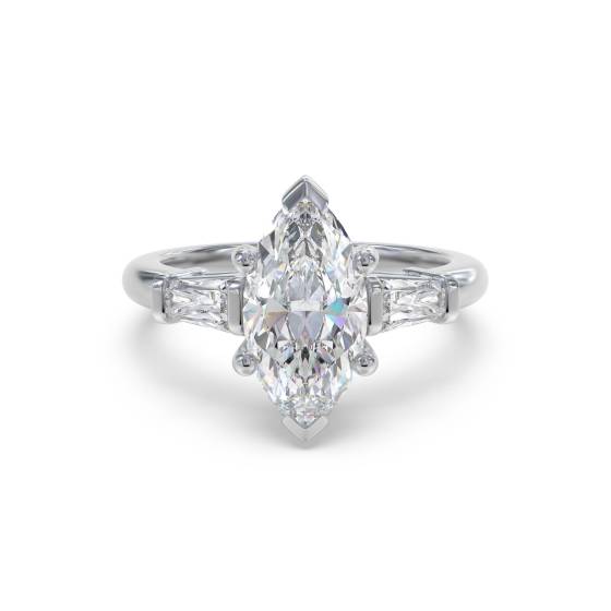 Modern Marquise and Baguette Diamond Trilogy Ring
