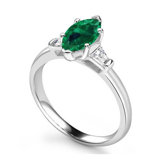 Emerald Green Marquise Diamond Trilogy Ring