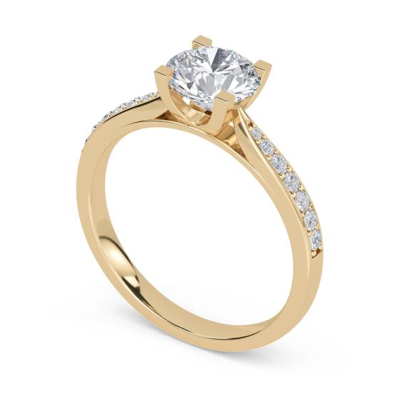 1.21ct VVS2/D Lab Grown Round Diamond Shoulder Set Ring in 18k Yellow Gold