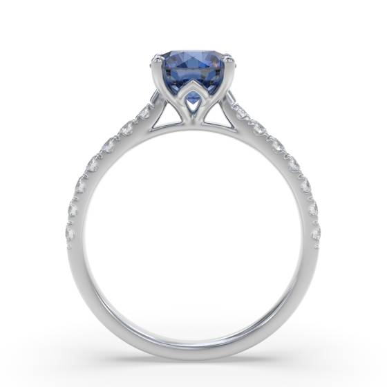 Round Blue Sapphire and Diamond Ring