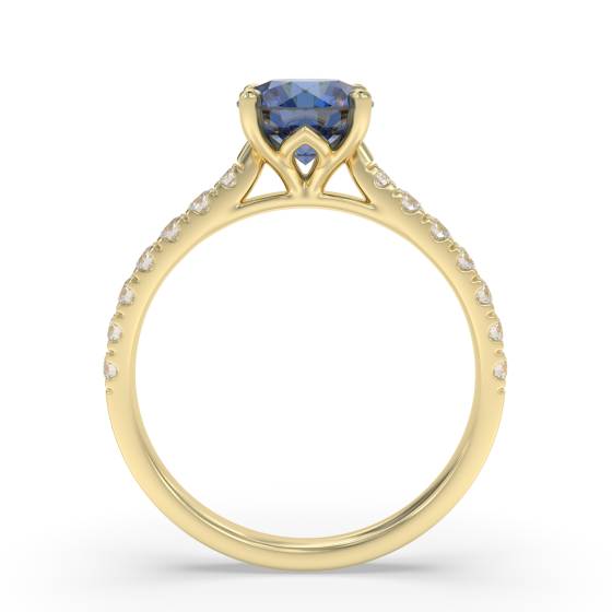 Round Blue Sapphire and Diamond Ring