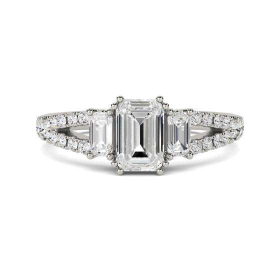 1.40ct VVS1/D Emerald Cut Lab Grown Diamond Split Shoulder Trilogy Ring