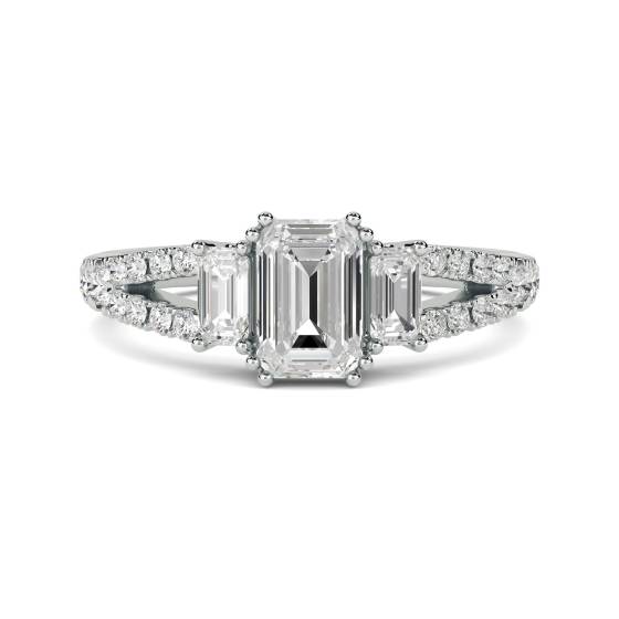0.80ct VVS/F Emerald cut Natural Diamonds Trilogy Shoulder Set Ring