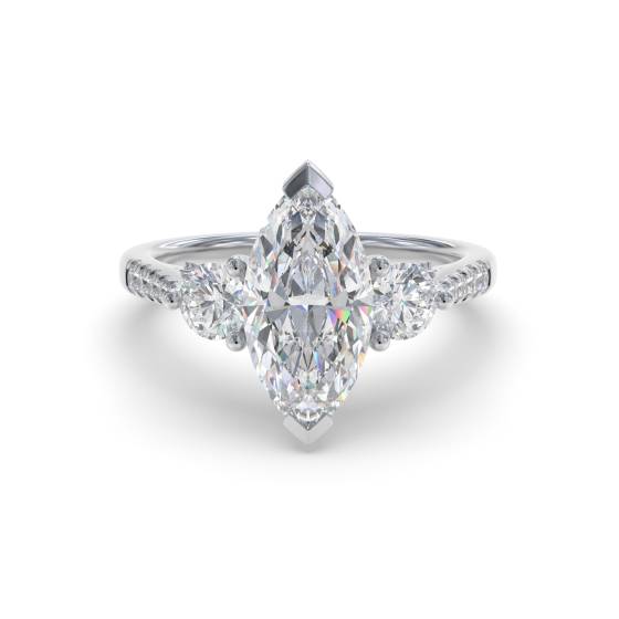 2.13ct VVS2/D Lab Grown Marquise Diamond Trilogy Shoulder Set Ring in 18k White Gold
