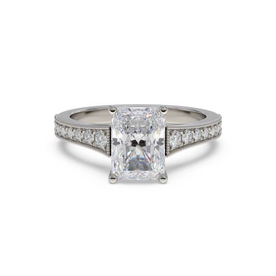 1.50ct VVS2/D Lab Grown Radiant Diamond Shoulder Set Ring in Platinum