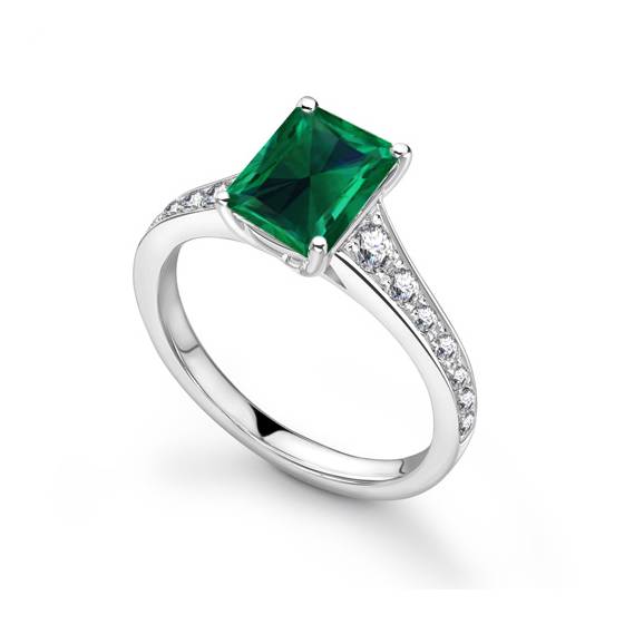 Fancy Emerald Green Radiant Diamond Shoulder Set Ring