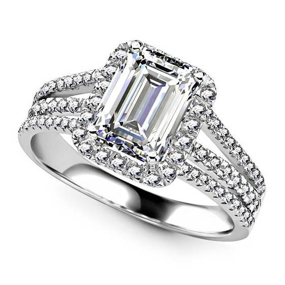 1.61ct VVS1/D Emerald Cut Lab Grown Diamond Double Halo Shoulder Set Ring