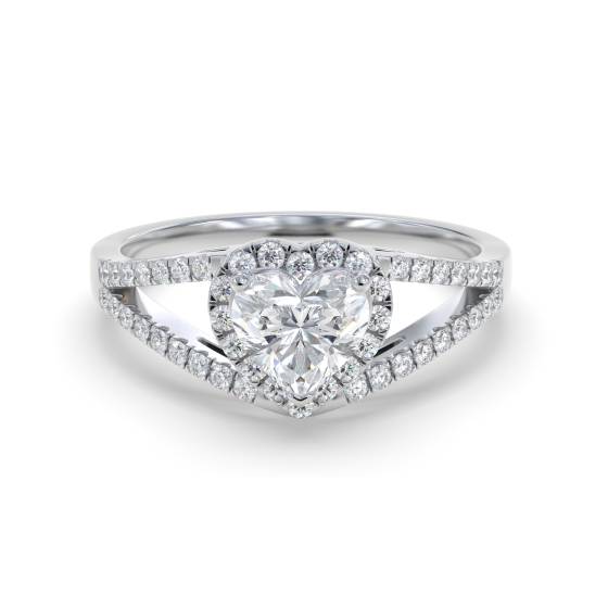 Heart Diamond Single Halo Shoulder Set Ring