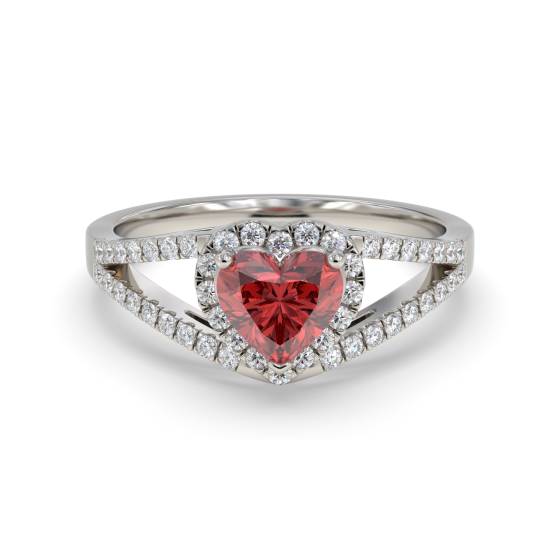 Heart Ruby and Diamond Double Halo Shoulder Set Ring