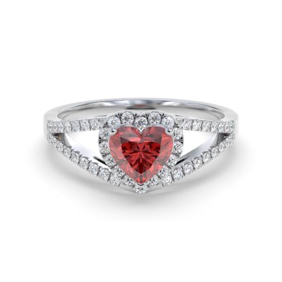 Heart Ruby and Diamond Double Halo Shoulder Set Ring