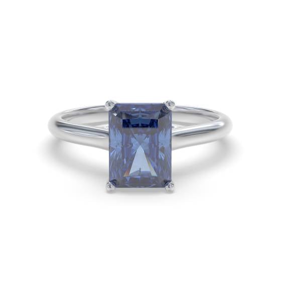 Fancy Blue Radiant Sapphire Diamond Solitaire Ring