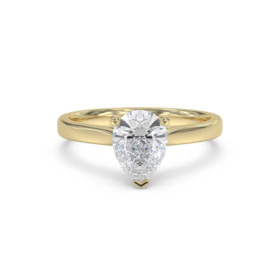 1.08ct VVS2/E Lab Grown Pear Diamond Solitaire Ring in 18k Yellow Gold