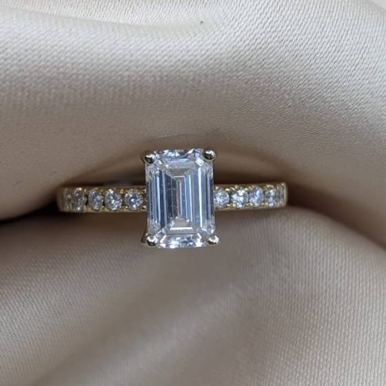 1.72ct VVS2/D Emerald Cut Lab Grown Diamond Shoulder Set Ring