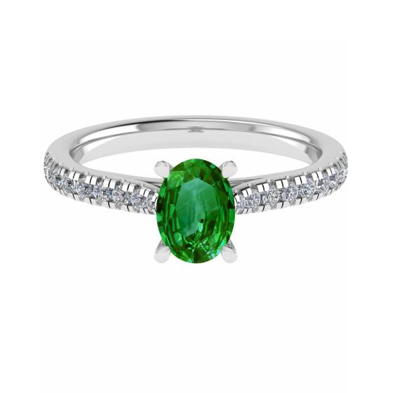 Fancy Emerald Green Oval Diamond Shoulder Set Ring