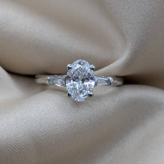 1.35ct VVS2/D Oval Cut Lab Grown Diamond Trilogy Ring