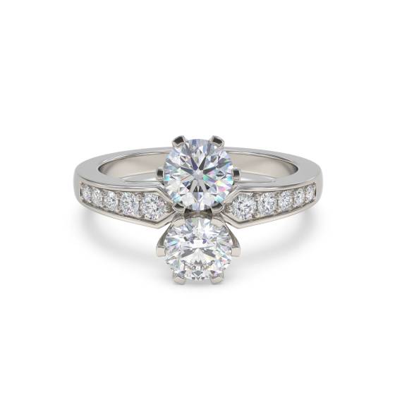 Two Stone Round Diamond Shoulder Set Ring
