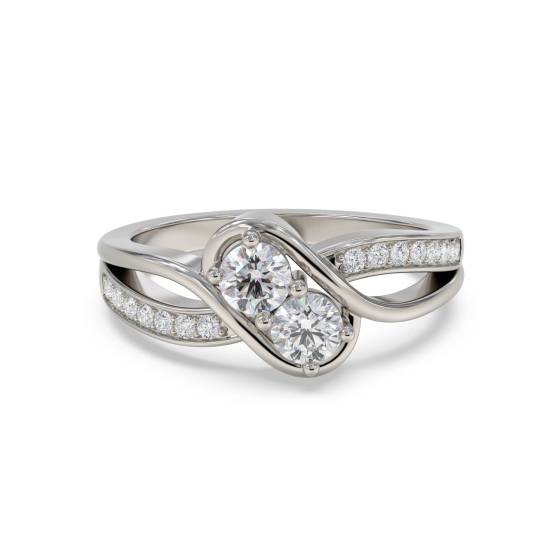 Two Stone Round Diamond Shoulder Set Ring