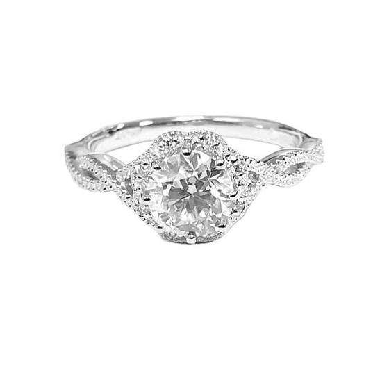 1.10ct SI2/E Round Cut Natural Diamond Twist Halo Shoulder Set Ring