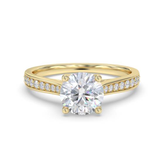 1.10ct VVS1/D Lab Grown Round Diamond Shoulder Set Ring in 18k Yellow Gold