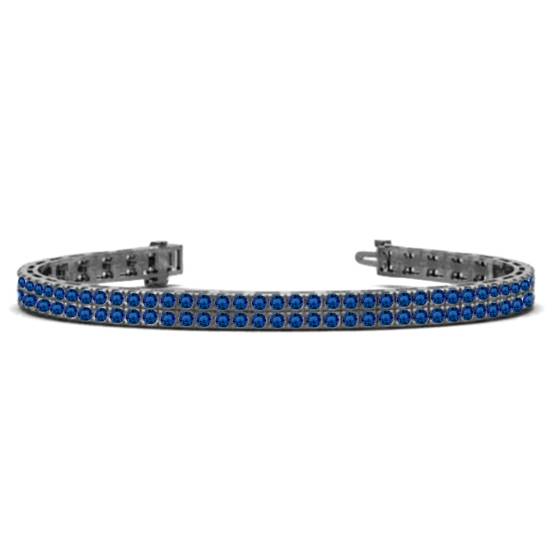 Mens Round Blue Sapphire Double Row Tennis Bracelet