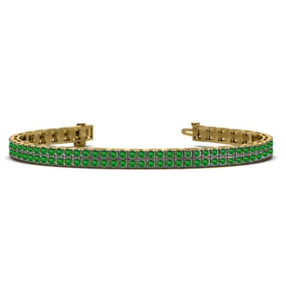 Mens Double Row Round Green Emerald Tennis Bracelet
