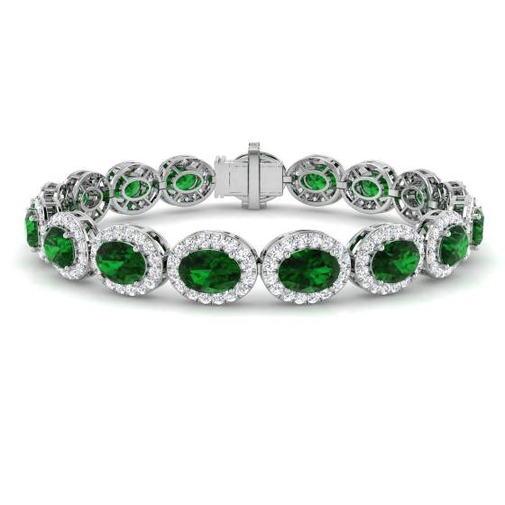15.13ct VS/F Oval cut Lab Grown Diamonds 7 Inches Green Emerald Gemstone Tennis Bracelet