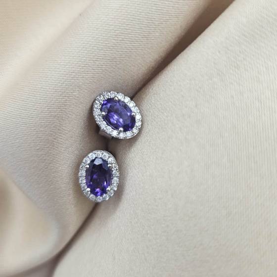 1.00ct VS Oval Cut Amythest Gemstone  Halo Earrings