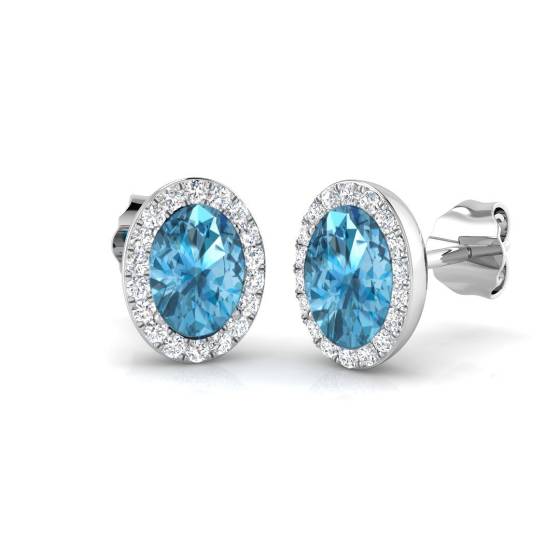 1.42ct VS/E-F Oval cut Blue Topaz Gemstone Halo Earrings